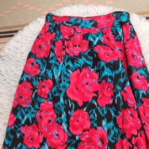 Vintage Midi Skirt Vibrant Floral Print Greenwich Square Women's Small - Picture 3 of 4